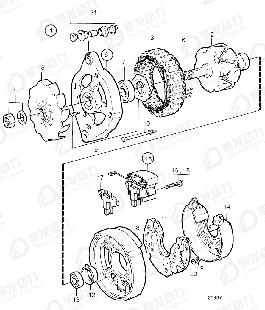 VOLVO Governor, governor with brush holder 858840 Drawing